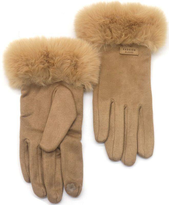 Handschoenen dames bont - Taupe