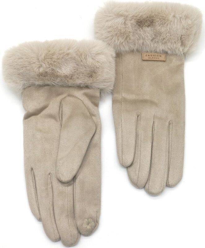 Handschoenen dames bont - Beige
