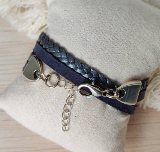 Armband Amber | Leer WF - blauw/grijs