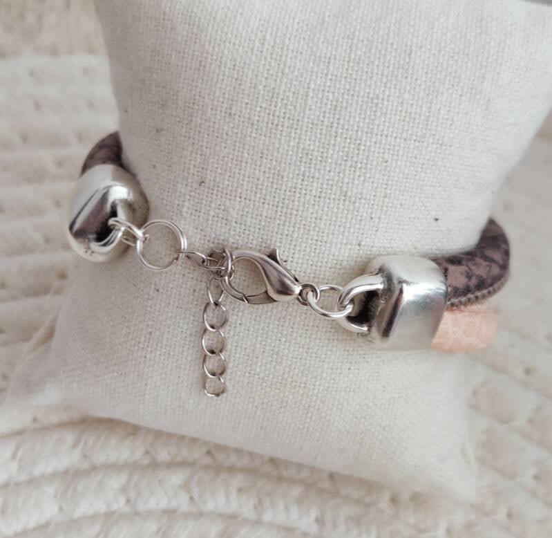 Armband Dianthus | Leer SR - zalm/grijs
