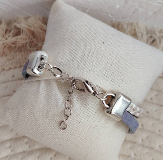 Armband Anemoon | Leer SF - blauw/wit