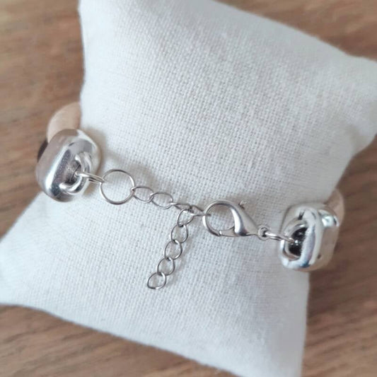 Armband Veronica | Leer SR - beige/zwart