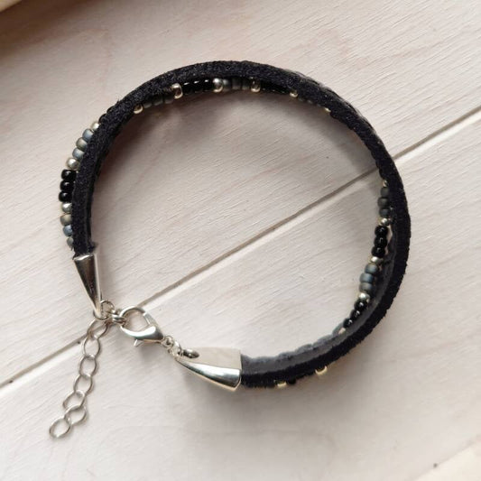 Armband Lilium | Leer SF - zwart/grijs