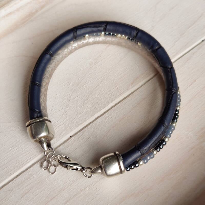 Armband Scabiosa | Leer SR - blauw/grijs