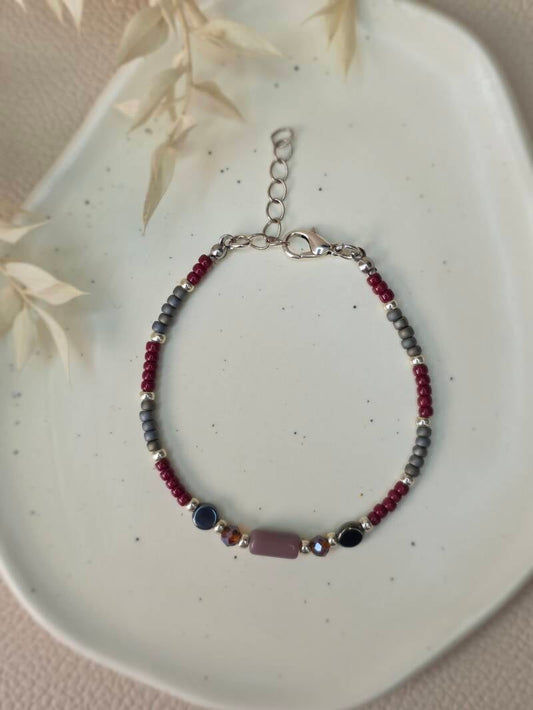 Kralen armband Miyuki Disc, Facet & Bugle - Burgundy