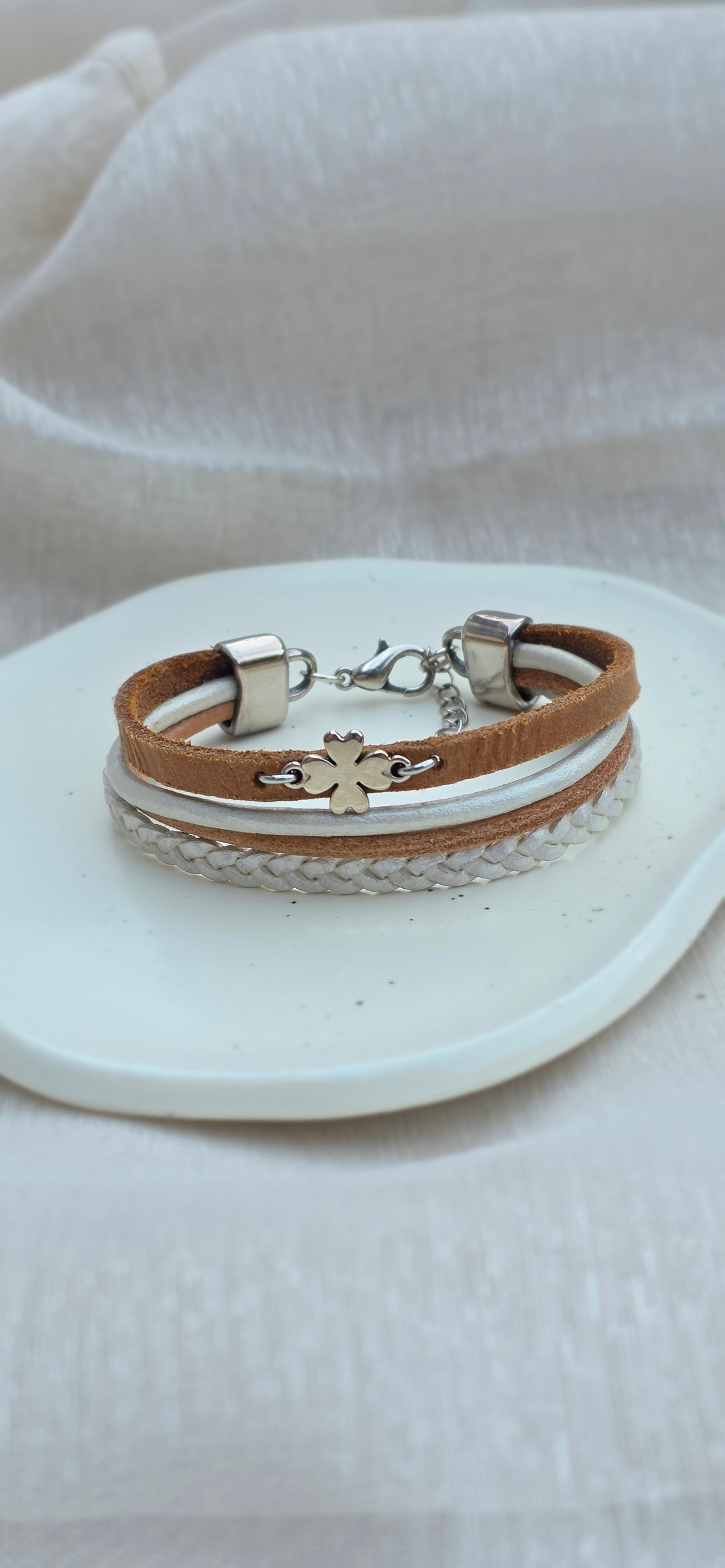 Leren dames armband Manon - Camel