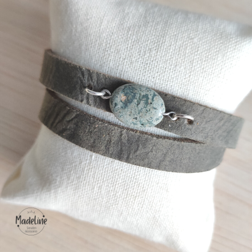 Armband Iris | Leer WF - olijfgroen