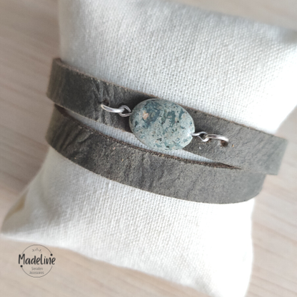 Armband Iris | Leer WF - olijfgroen