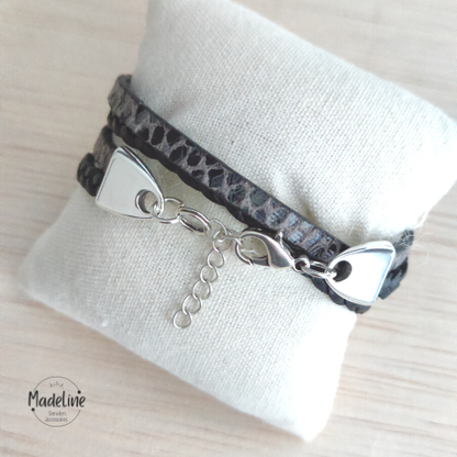 Armband Mare | Leer WF - zwart/grijs
