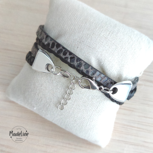 Armband Mare | Leer WF - zwart/grijs