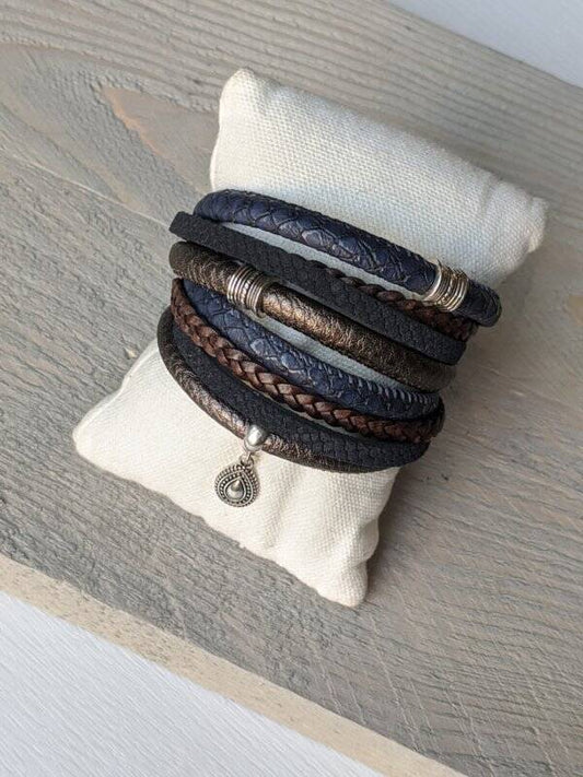 Wikkelarmband Boho Drop - Bruin Blauw