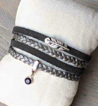 Armband | Leer WF - zwart/grijs