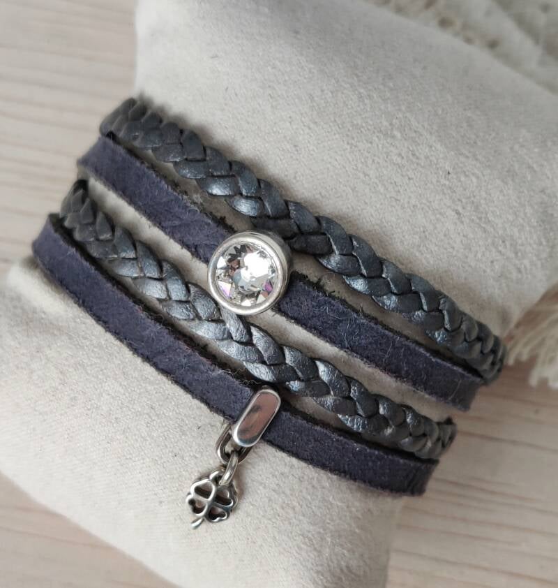 Armband Amber | Leer WF - blauw/grijs
