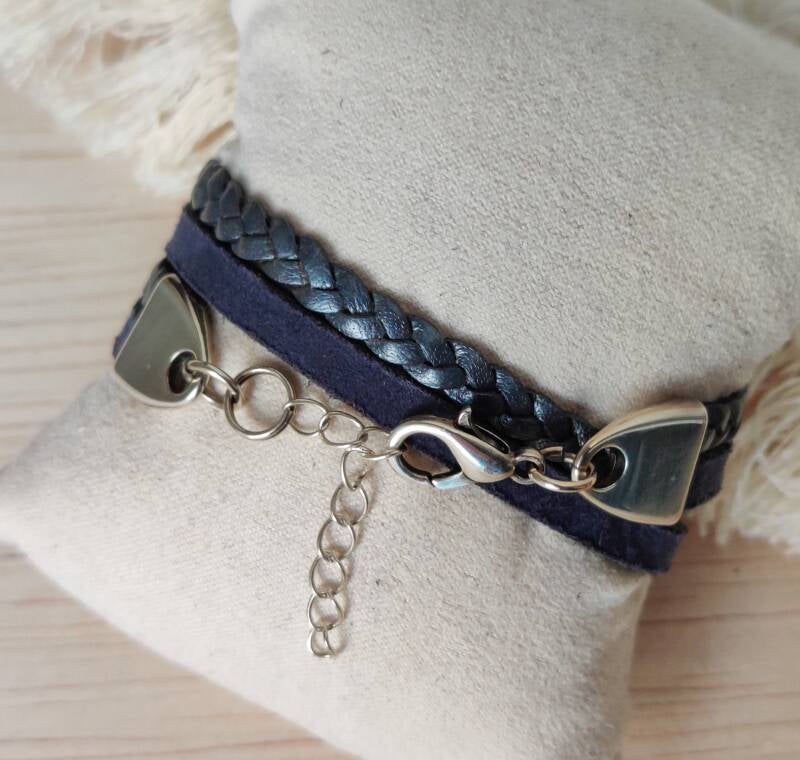 Armband Amber | Leer WF - blauw/grijs