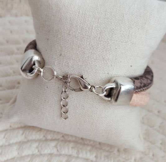 Armband Dianthus | Leer SR - zalm/grijs