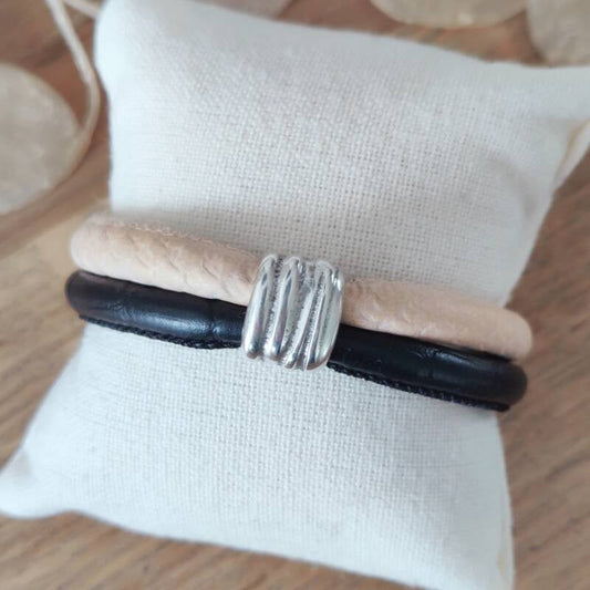 Armband Veronica | Leer SR - beige/zwart