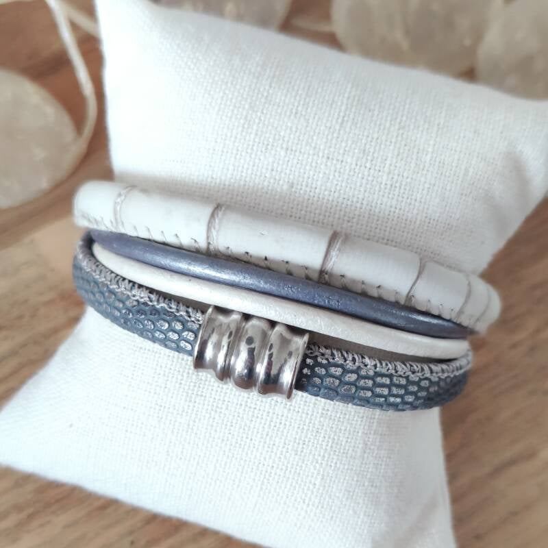 Armband Calla | Leer SR - blauw/wit