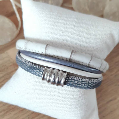 Armband Calla | Leer SR - blauw/wit