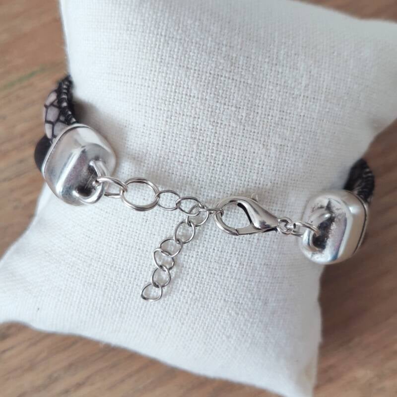Armband Orchis | Leer SR - zwart/wit
