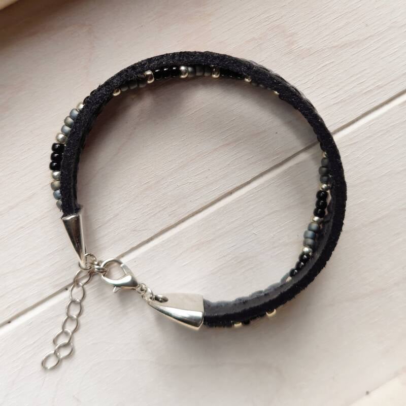 Armband Lilium | Leer SF - zwart/grijs