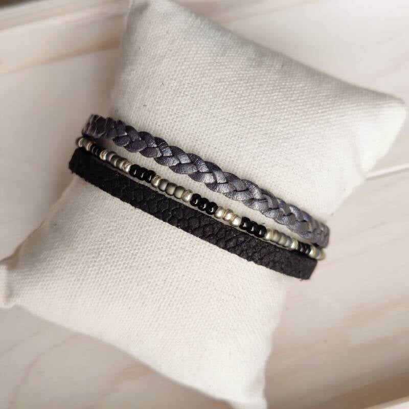 Armband Lilium | Leer SF - zwart/grijs