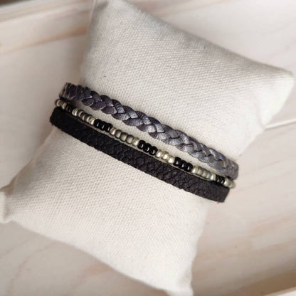 Armband Lilium | Leer SF - zwart/grijs