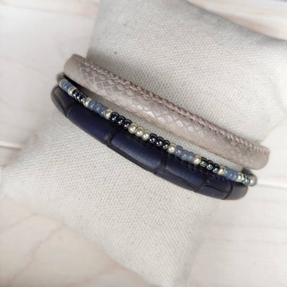 Armband Scabiosa | Leer SR - blauw/grijs