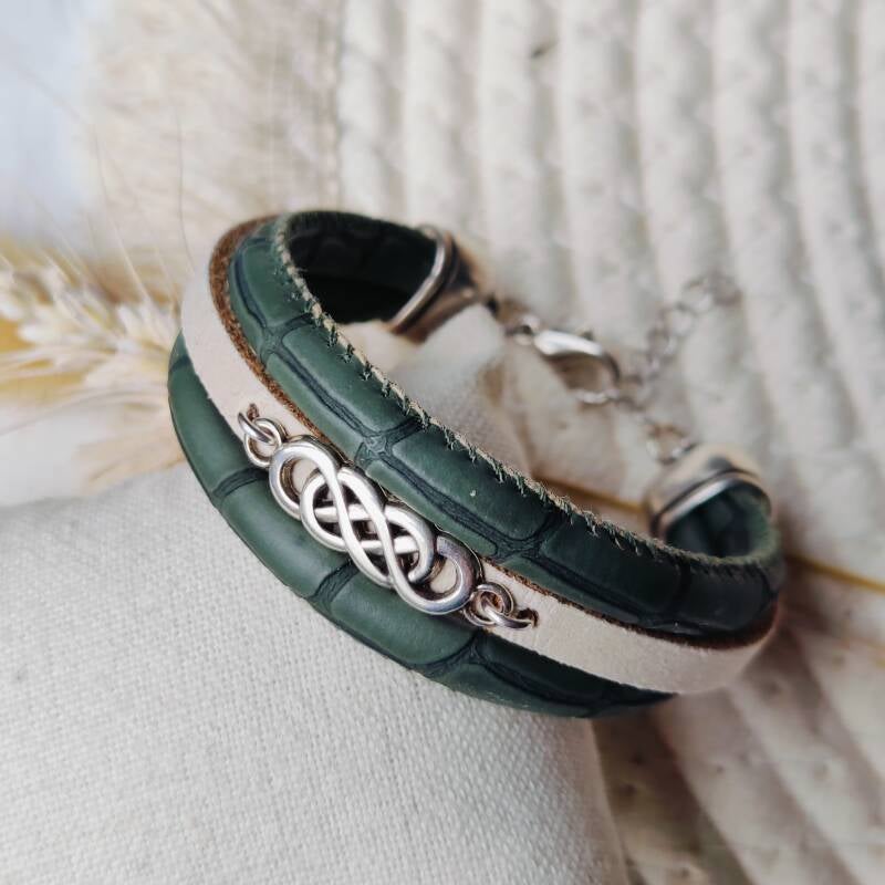 Armband Camelia | Leer SR - groen