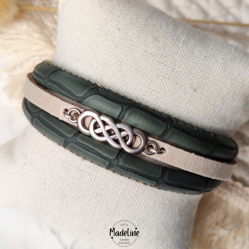 Armband Camelia | Leer SR - groen